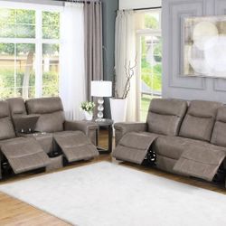 Recliners Sofa And Loveseat With Power Recliners In Fox Suede