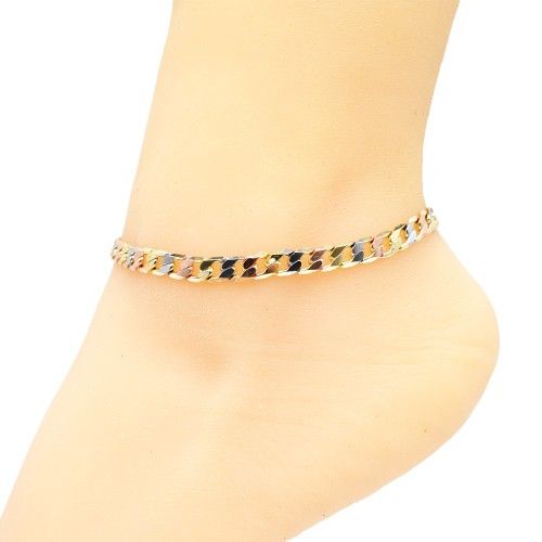 18k Layered Real Gold Filled Tri Colors Cuban Anklet Bracelet 10"