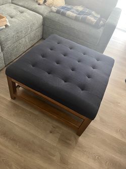 Tufted Ottoman Coffee Table with Wood Base