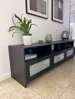 Black TV Stand IKEA BESTÅ Media Console w/ Storage & Glass Doors