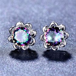 "Round Colorful Micro Pave Zircon Stud Earrings for Women, VP1035