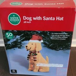 Outdoor christmas light up dog goldendoodle