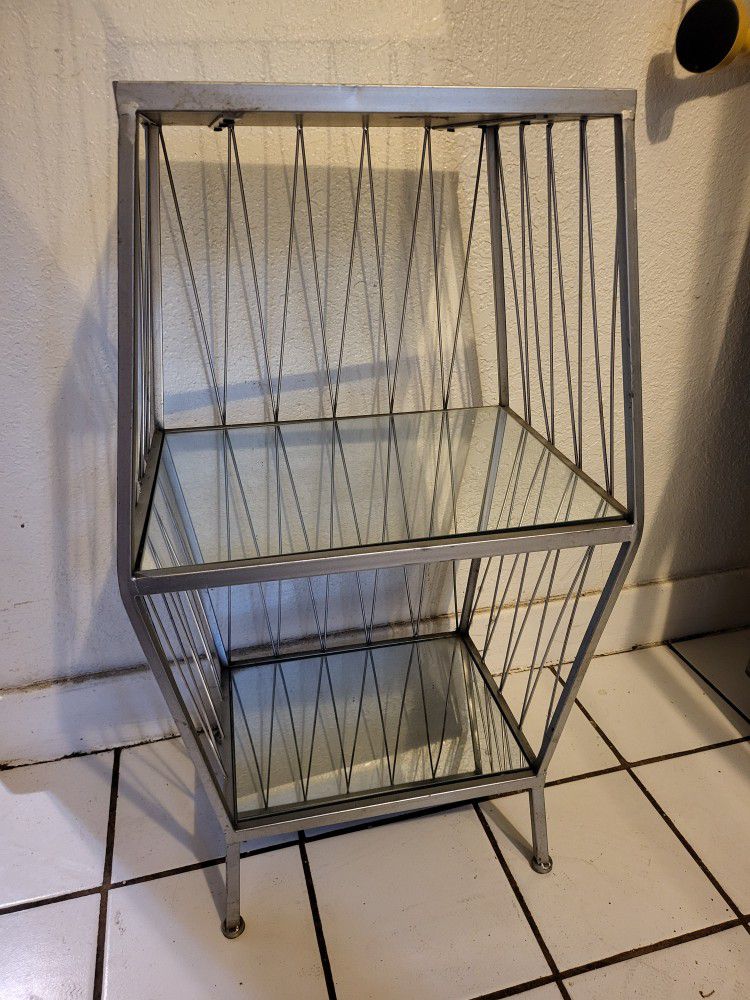 Silver Metal Endtable/ Nightstand With Mirrored Shelves