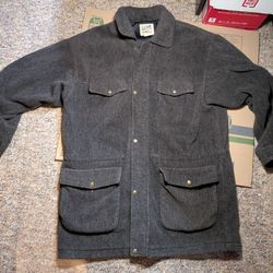 TravelSmith Mens Gray Lined Zip Snap Front Long L Large Jacket Coat Vintage