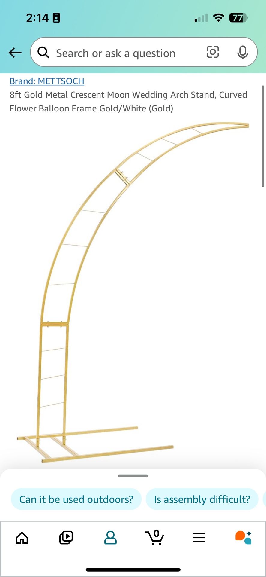 8ft gold metal half moon arch stand