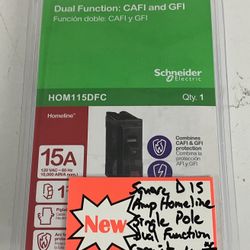 Square D 15 Amp Homeline Single Pole Dual Function Circuit Breaker New 