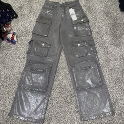 Robert Rodriguez RISE black & grey cargo pants, sparkly.