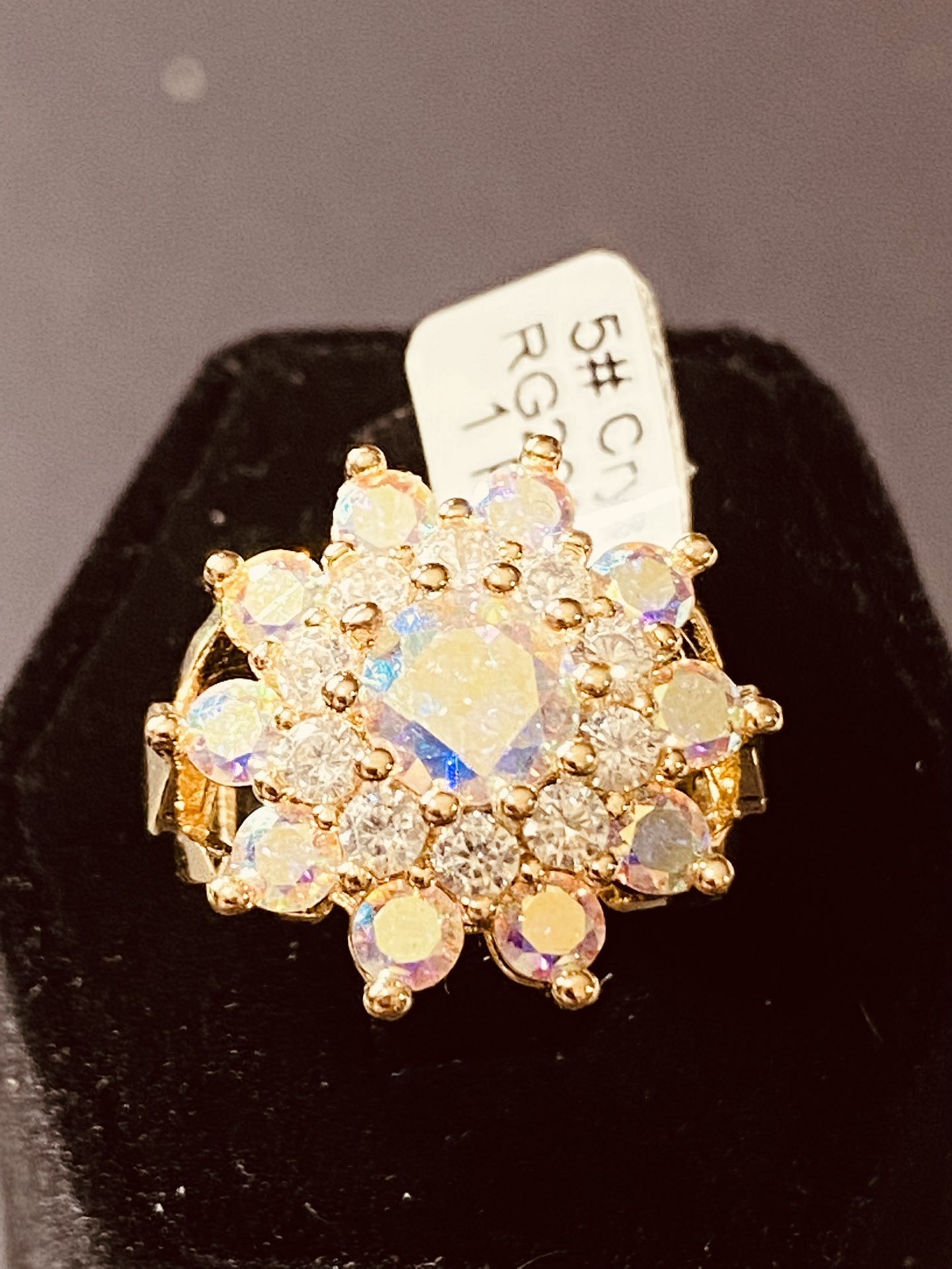 22K Stainless Steel Cluster Diamond Ring