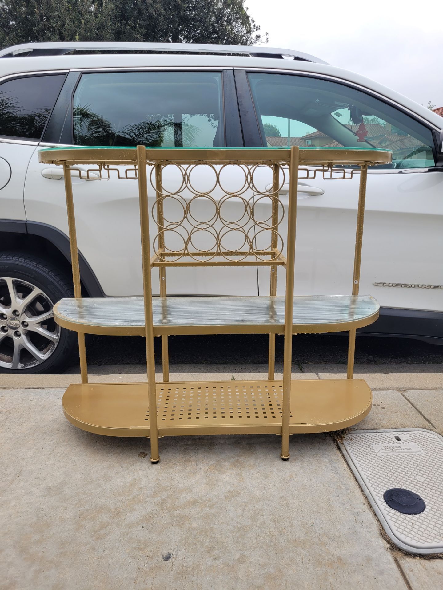 Elegant metal and glass wine rack