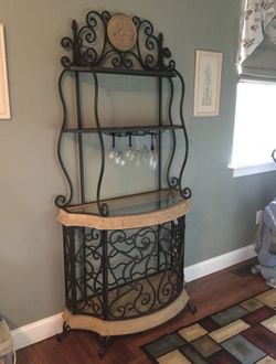 Bombay Wine Bottle Cabinet  / Bakers Rack ~ Home Bar ~Glass Shelves~Wrought Iron
