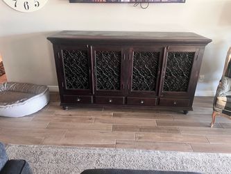 Dark Wood Sideboard with Wrought Iron Doors