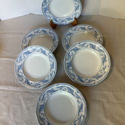 Villeroy Boch Casa Azul Ornato 6 Salad Plates 8-7/8" Blue Plume Scroll Rim