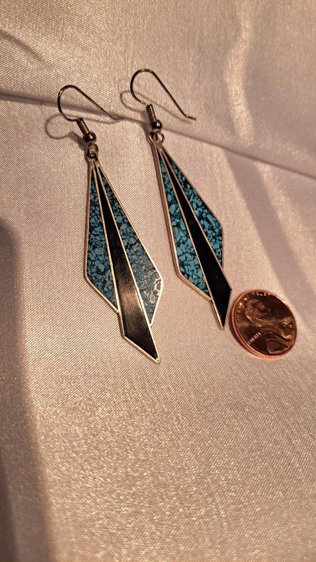 Mexican Silver Blue/ Black Earrings