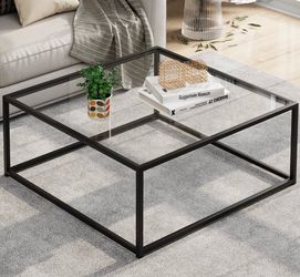 New 26” Black Glass Coffee Table,Square Coffee Tables for Small Spaces