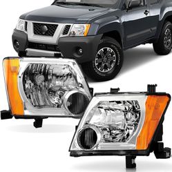 Headlight Assembly Fit Nissan Xterra 2005-2015 Headlights Headlamp Replacement Driver & Passenger Side, Chrome Housing Amber Corner