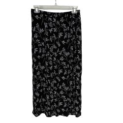 Norton McNaughton Midi Skirt Black Floral Lightweight Elastic Waist Size M