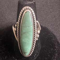 Vintage Sterling Silver Turquoise Ring – Navajo Style Rope Bezel – Size 5 1/2