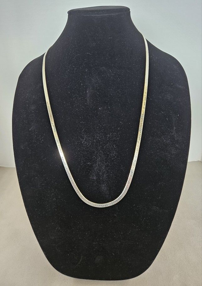 ITALIAN STERLING SILVER GOLD COLOR FLAT HERRINGBONE VINTAGE 30" LONG!! 30.4 Gr.
