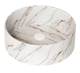 New Not Used 14'' Bathroom Round Ceramic Sink with Stone Pattern, No Faucet , No Cabinet (Matte White)