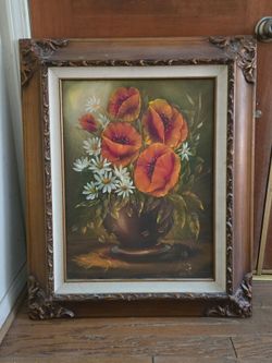 California poppies in original oil- framed