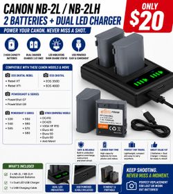 Canon NB-2L / NB-2LH Dual Battery Charger + 2 Batteries – Fits Canon Rebel XT/XTi, PowerShot G7/G9 & More