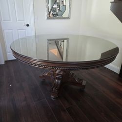 Dark Wood Round Dining Table 