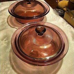 2 Nesting 1 And 2 Qt Amber Corning Visions Casserole Dishes With Lids