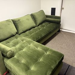 Couch Green Suede L Shaped