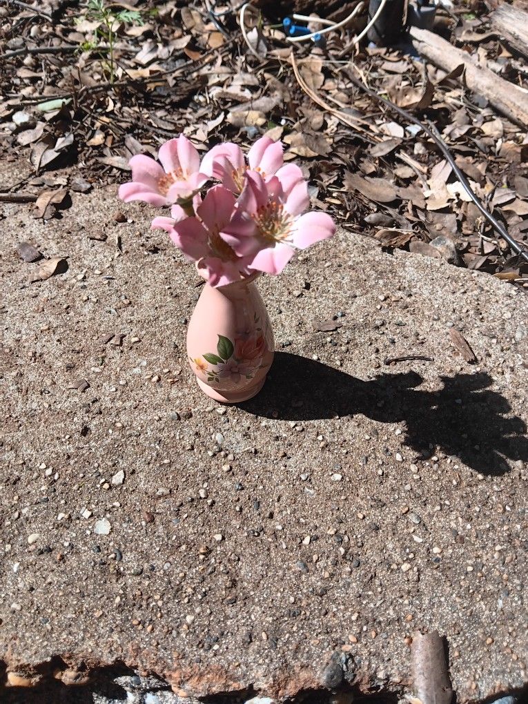 Small Vintage Vase With Silk Flowers Minimalist Decorative 
