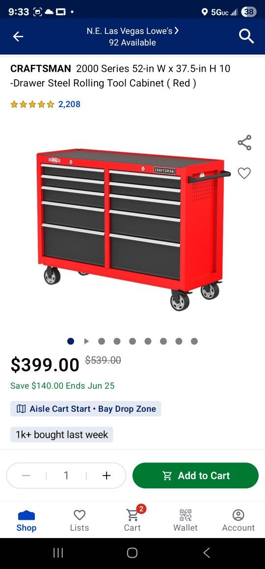 CRAFTSMAN 52 " TOOL BOX