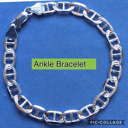 Ankle Bracelet Diamond Cut 5mm Authentic Solid Sterling Silver Italy 925 *Ship Nationwide Or Pickup Boca Raton