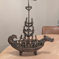 Vintage Bronze Asian Dragon Boat 