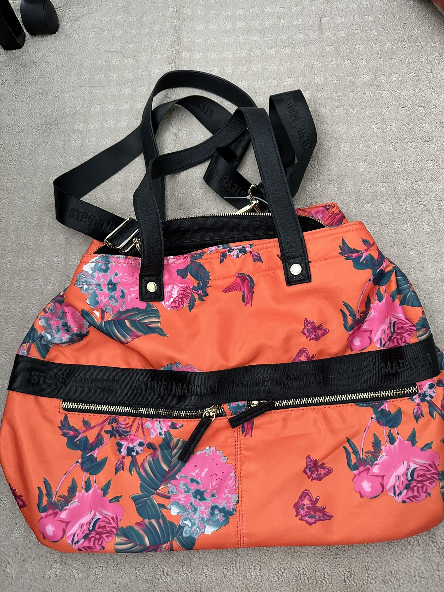Steve Madden Orange Floral Duffel Bag