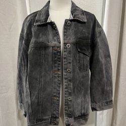 POL Charcoal Denim Jacket with Red, black & white Stripe