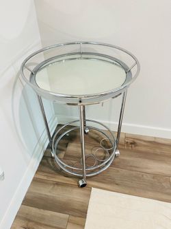 Modern Chrome & Glass Rolling Bar Cart