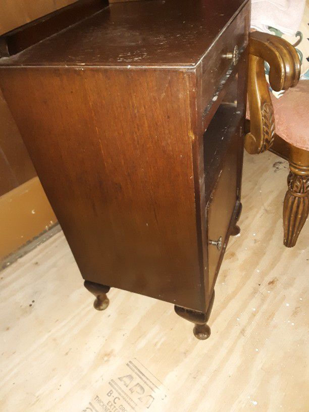 Vintage End Table Solid Wood Cabinet
