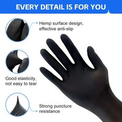 100/Pack Heavy Duty Black Nitrile Gloves, 6g Thickness, For Cleaning, Chemical, Food Safe & Tattoos