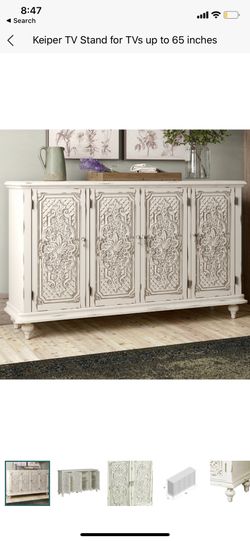 Distressed white tv stand / buffet table / credenza