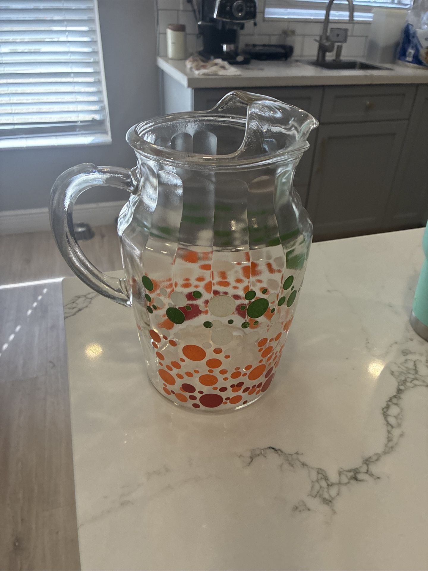 1960’s Anchor Hocking Whimsical Polka Dot Pitcher with Ice Lip