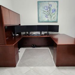 Wood Veneer U-Shaped Executive Desk