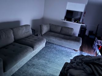 Gray Velvet Tufted Sofa Set