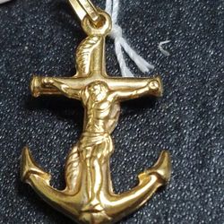 18k Yellow Gold Crucifix Anchor Italy Pendant By Dominco Tavanti 