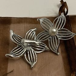 Sarah Coventry Silver Tone Clip Earrings Ornate Floral Faux Pearl Jewelry 