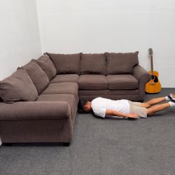 Bassett Spencer Roll Arm - Espresso Taupe Brown Corner Sectional Couch (Compact) *3.2k Retail*