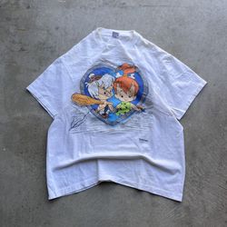 1991 Made In USA The Flintstones Pebble & Bam Bam T Shirt