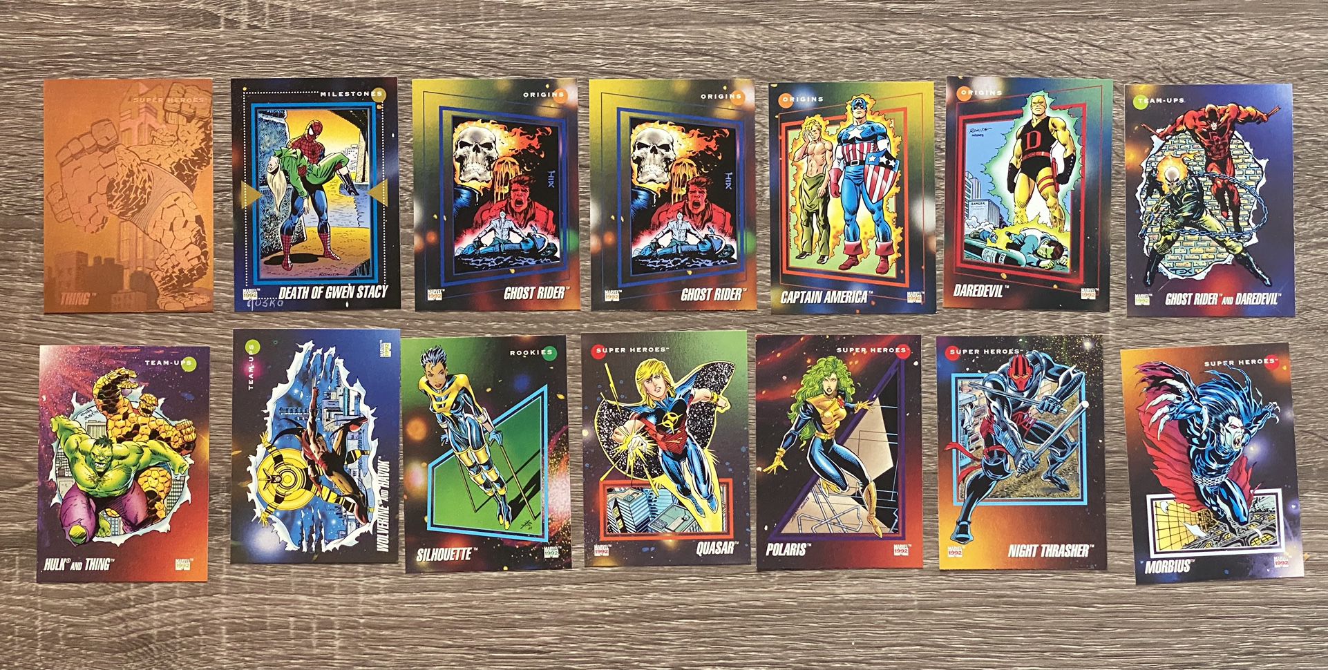 17 Marvel Cards Holo Thing Beast Jubilee Death of Gwen Stacy Ghost Rider Captain America 