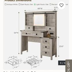 Farmhouse Makeup Vanity Desk with Mirror & Lights, Rustic Vanity Table - Light Rustic Oak


