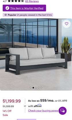 Outdoor Aluminum 3 Seater Sofa with arm chair black color