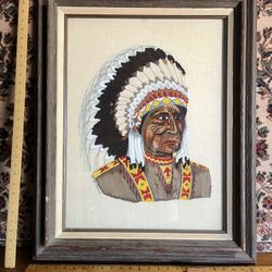 Needlework On Canvas Silk Thread & Beads Signed By Artist 