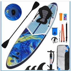 #R4  11FT Inflatable Stand Up Paddle Board Color: Starry Sky Blue Includes Paddle • Pump • Backpack • Leash • Fin Max Pressure: 14.5 PSI  Price: $90